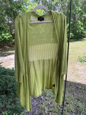 Investments II Collection chartreuse Green Open-Front Knit Cardigan